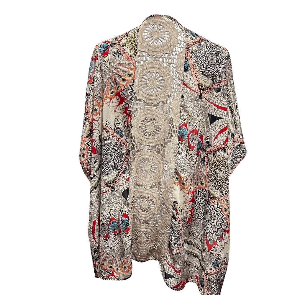Cato Womens Kimono Statement Cardigan S Beige Boho Indie Crochet‎ Back Festival